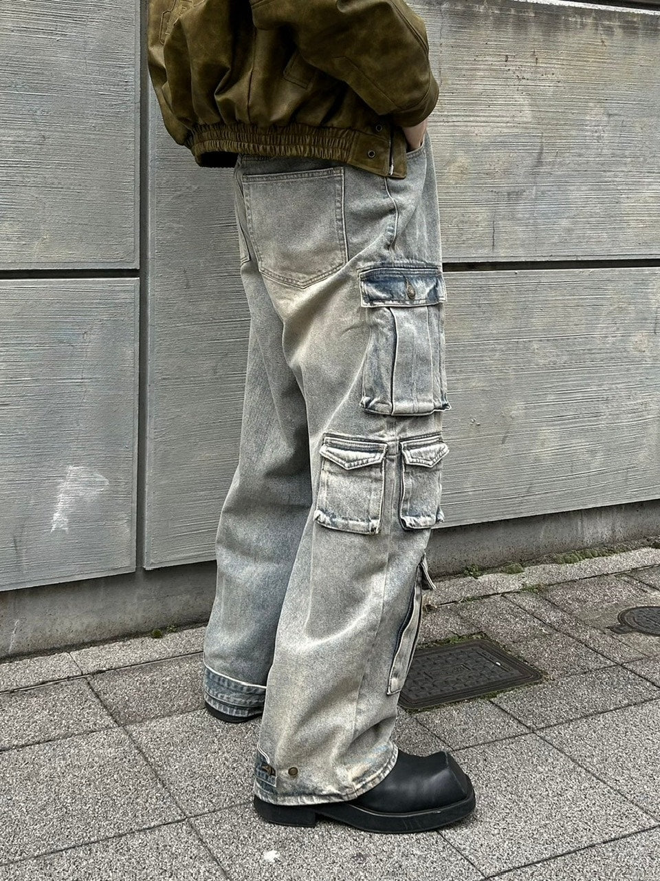 受注制【Chikashitsu +】vintage wash cargo denim pants (2color)