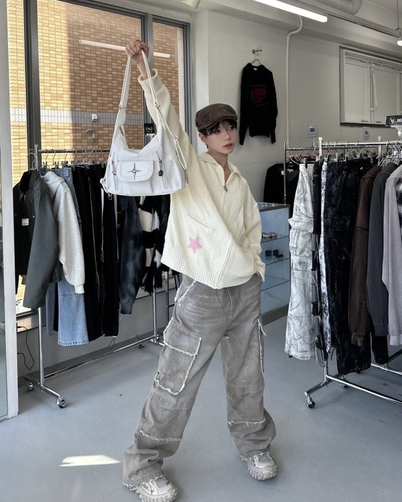 受注制【Never mind the XU】set up grunge denim cargo pants