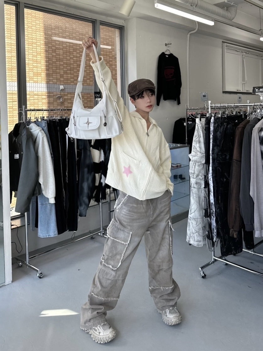 受注制【Never mind the XU】set up grunge denim cargo pants