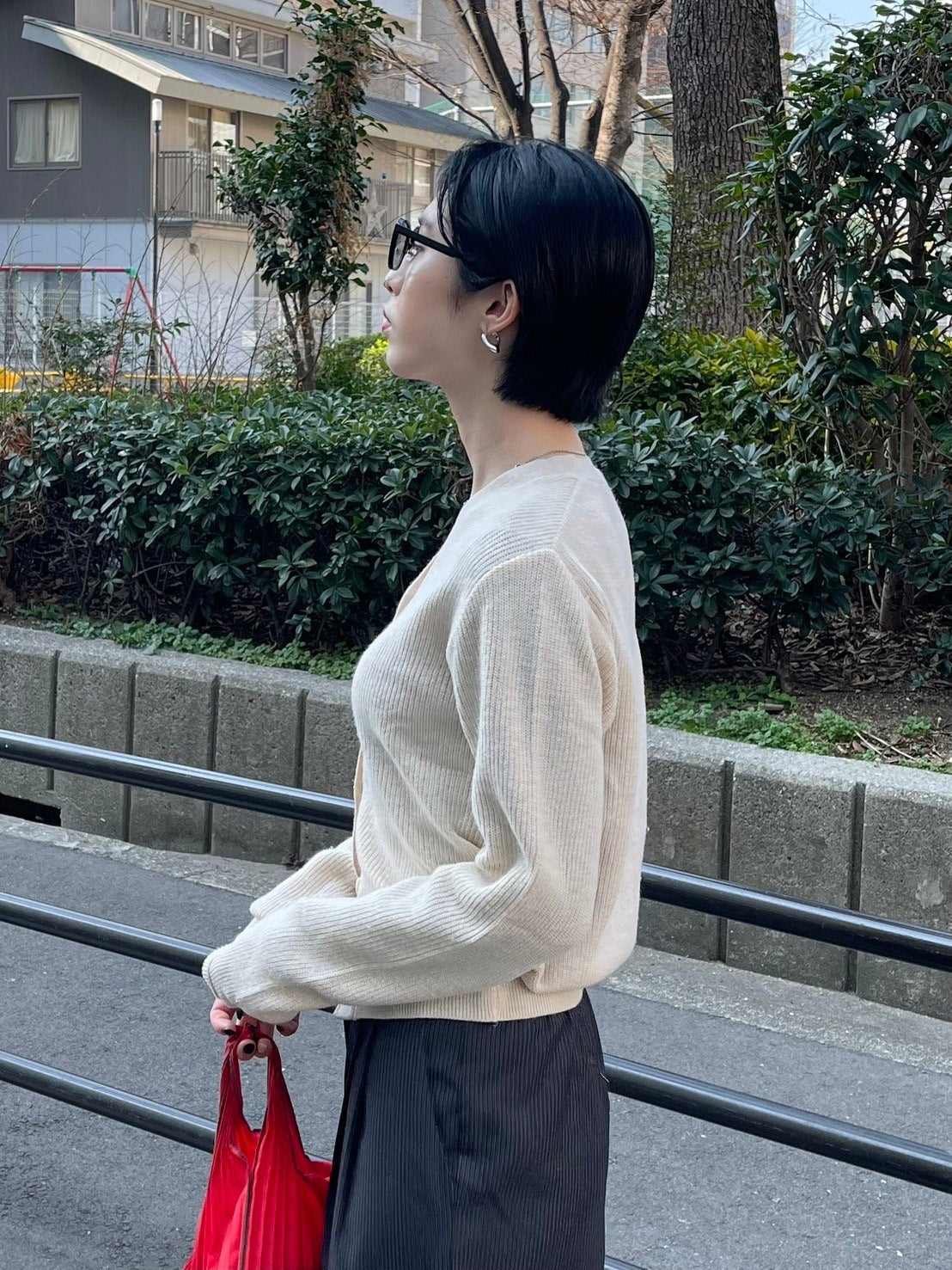 【Chikashitsu + LADIES】vneck rib knit cardigan (2color)