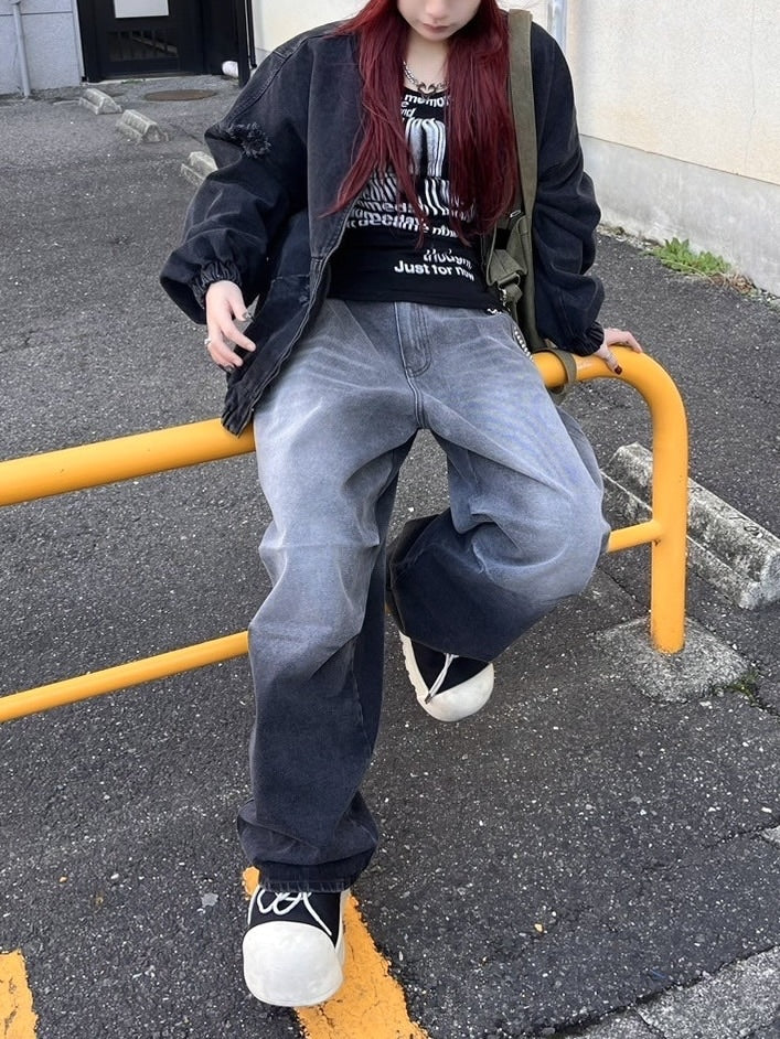 受注制【Never mind the XU】gradation denim easy pants (2color)