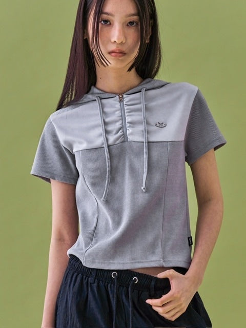 【FANCY CLUB】SOFT BASIC HALF ZIP-UP HOODIE