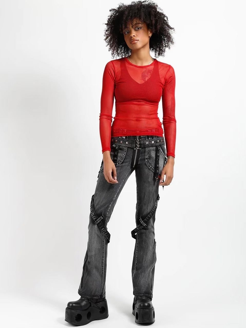 12/31再入荷【TRIPP nyc】POWER BELT PANT[IS4894] / 【トリップ エヌワイシー】ベルトデザインデニムパンツ