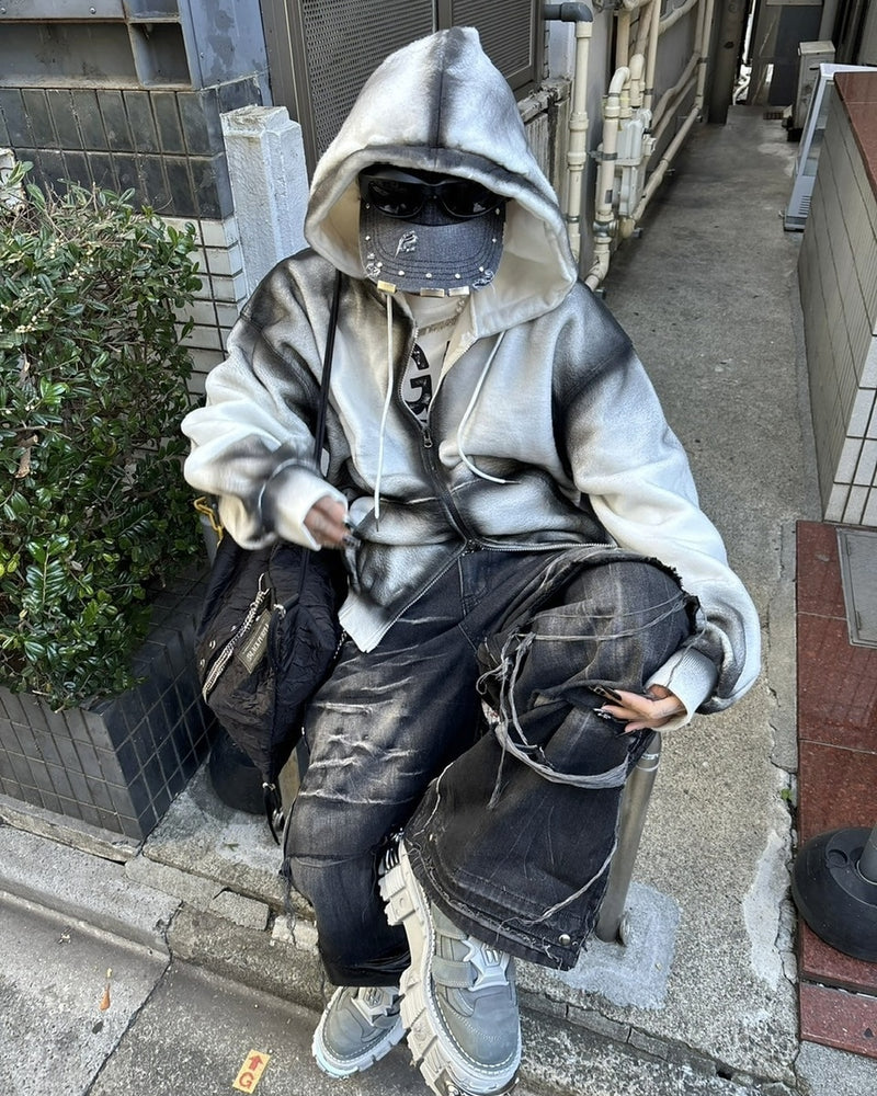 受注制【Never mind the XU】dirty zip up hoodie (2color) / 【ネバーマインド ザ エックスユー】ダーティージップパーカー