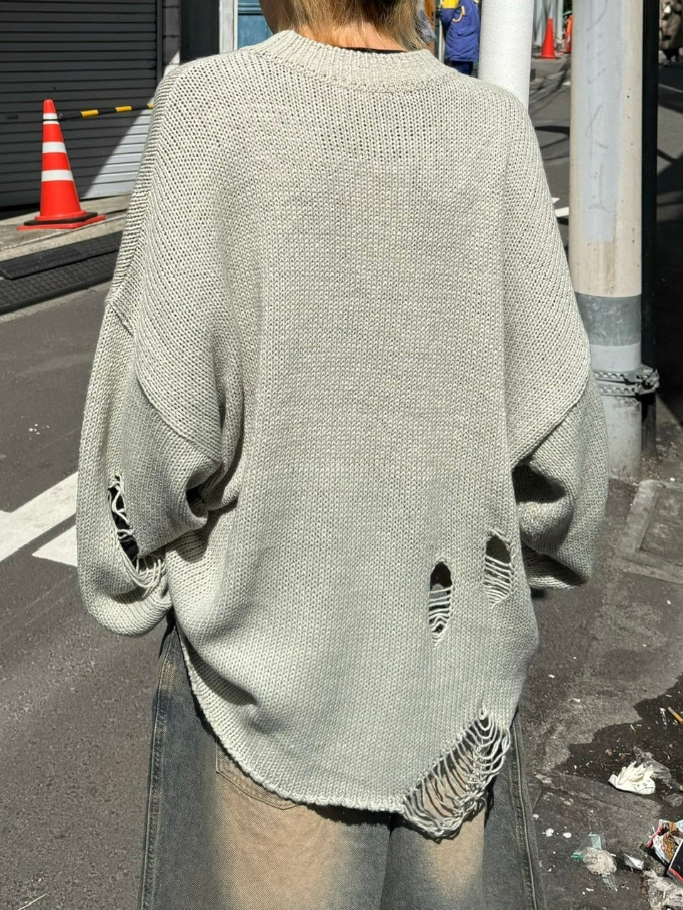 受注制【Chikashitsu +】oversized damage knit (2color) / 【チカシツプラス】オーバーサイズダメージ長袖ニット