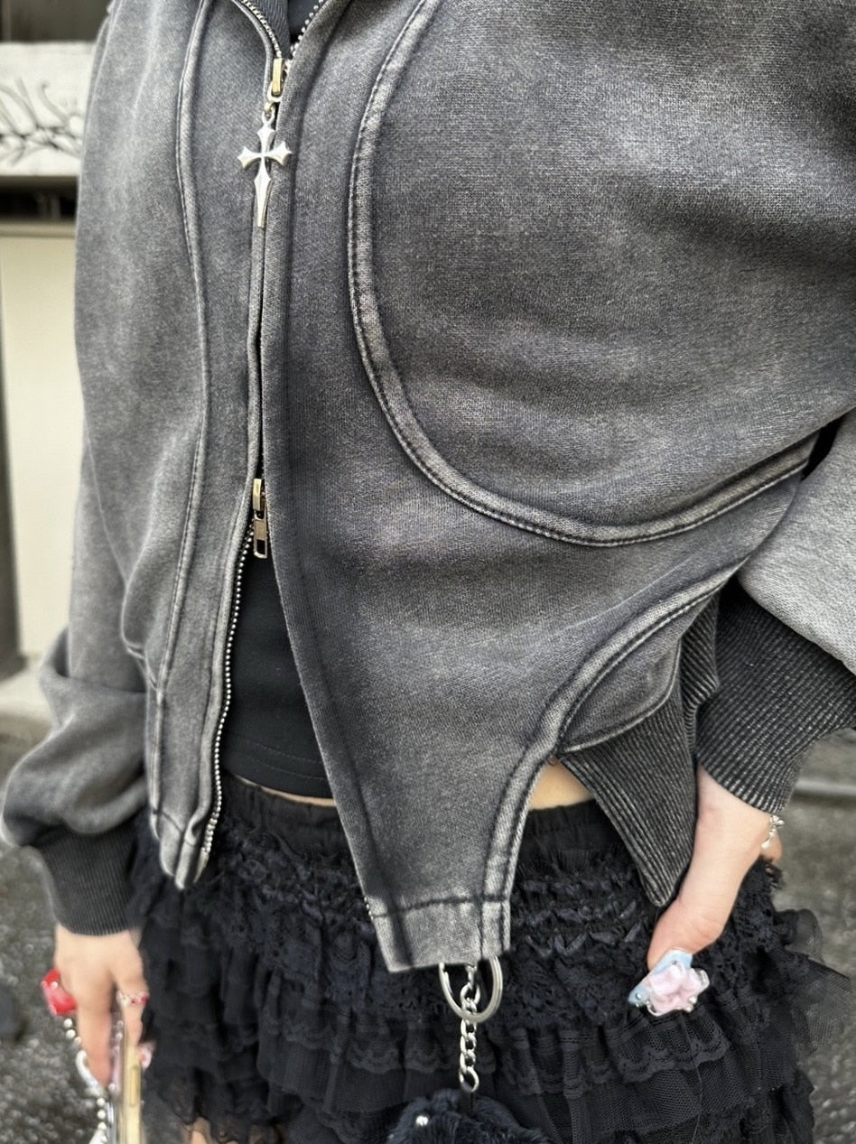 【Never mind the XU】crop zip up hoodie / 【ネバーマインド ザ エックスユー】クロップジップアップパーカー