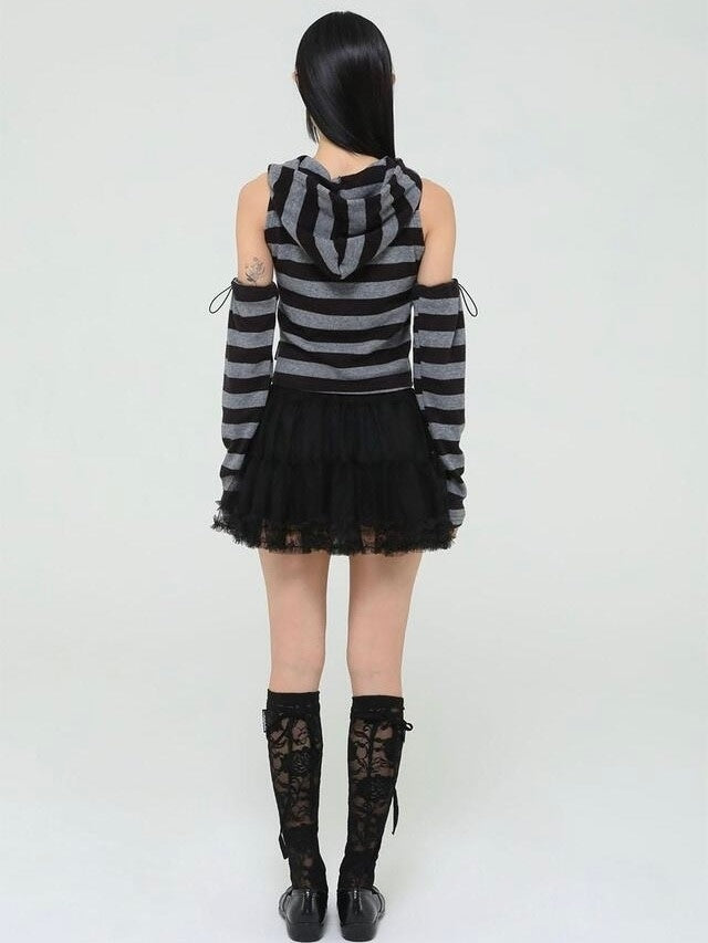 【Uglyshadow】STRIPED HOODED KNIT VEST WARMER SET