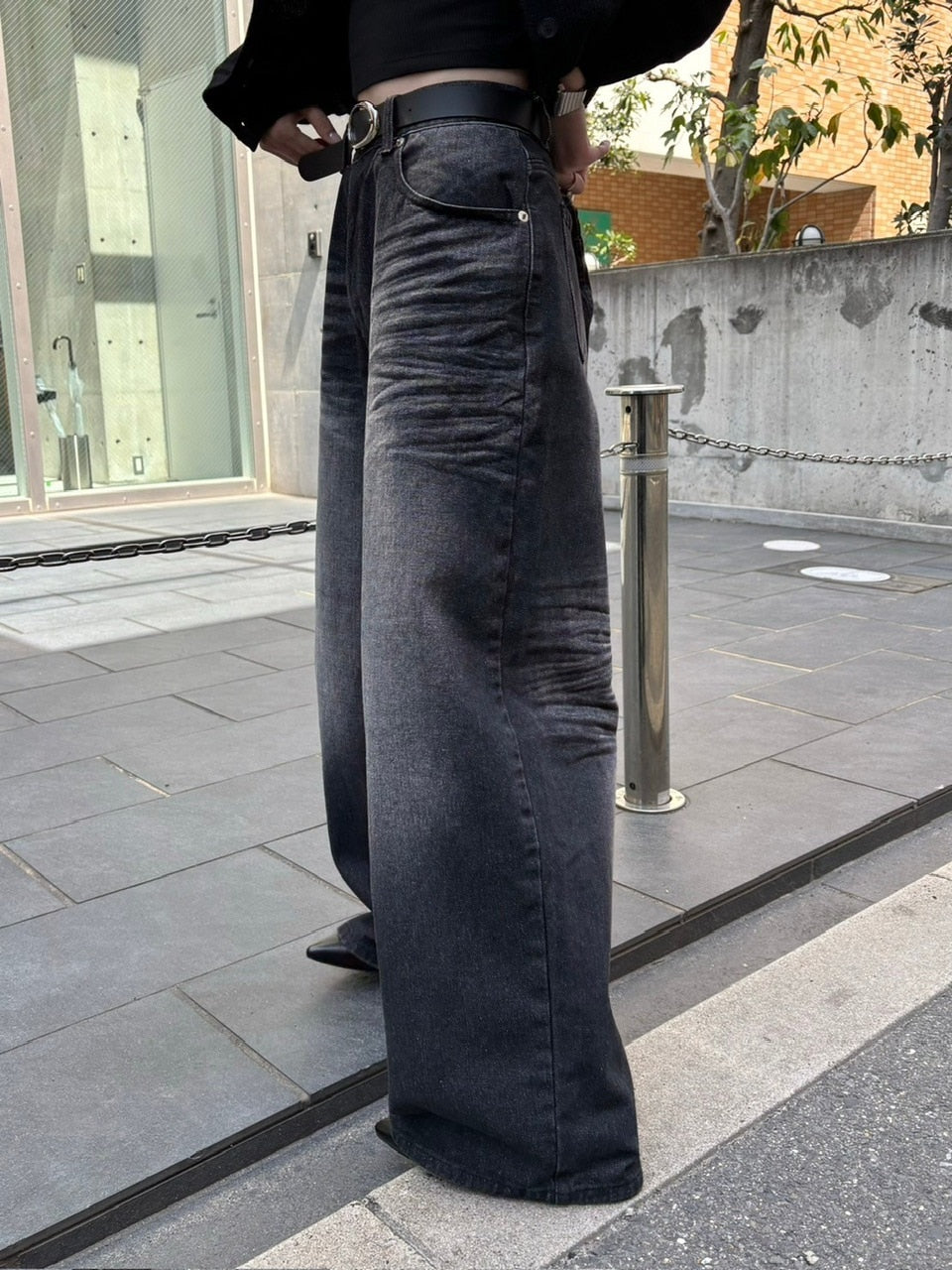 【Chikashitsu +】design washing wide denim pants (2color) / 【チカシツプラス】デザインウォッシングワイドデニムパンツ