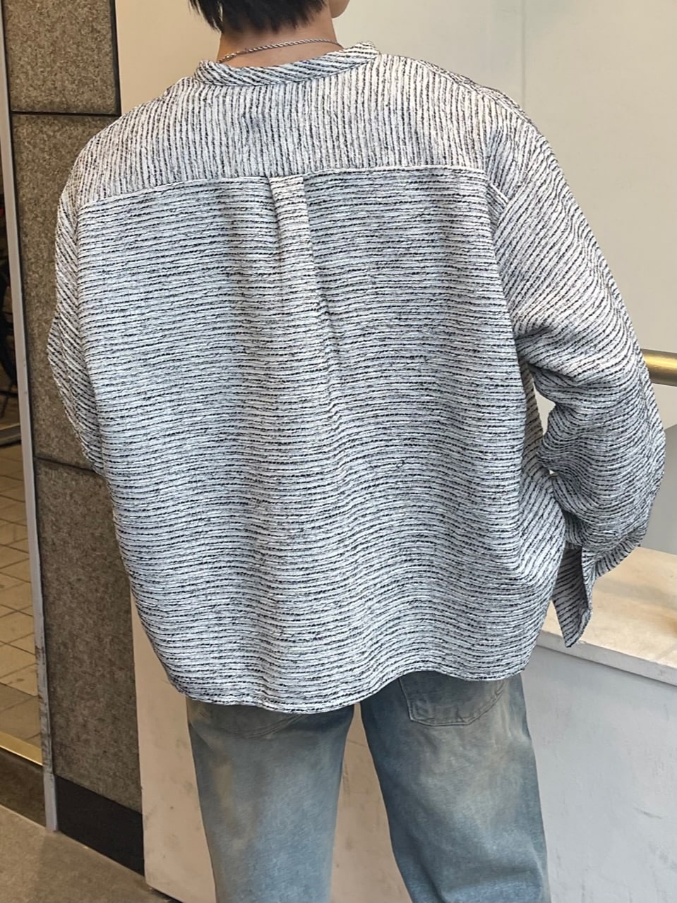 受注制【Chikashitsu +】no collar light tweed shirt (2color)