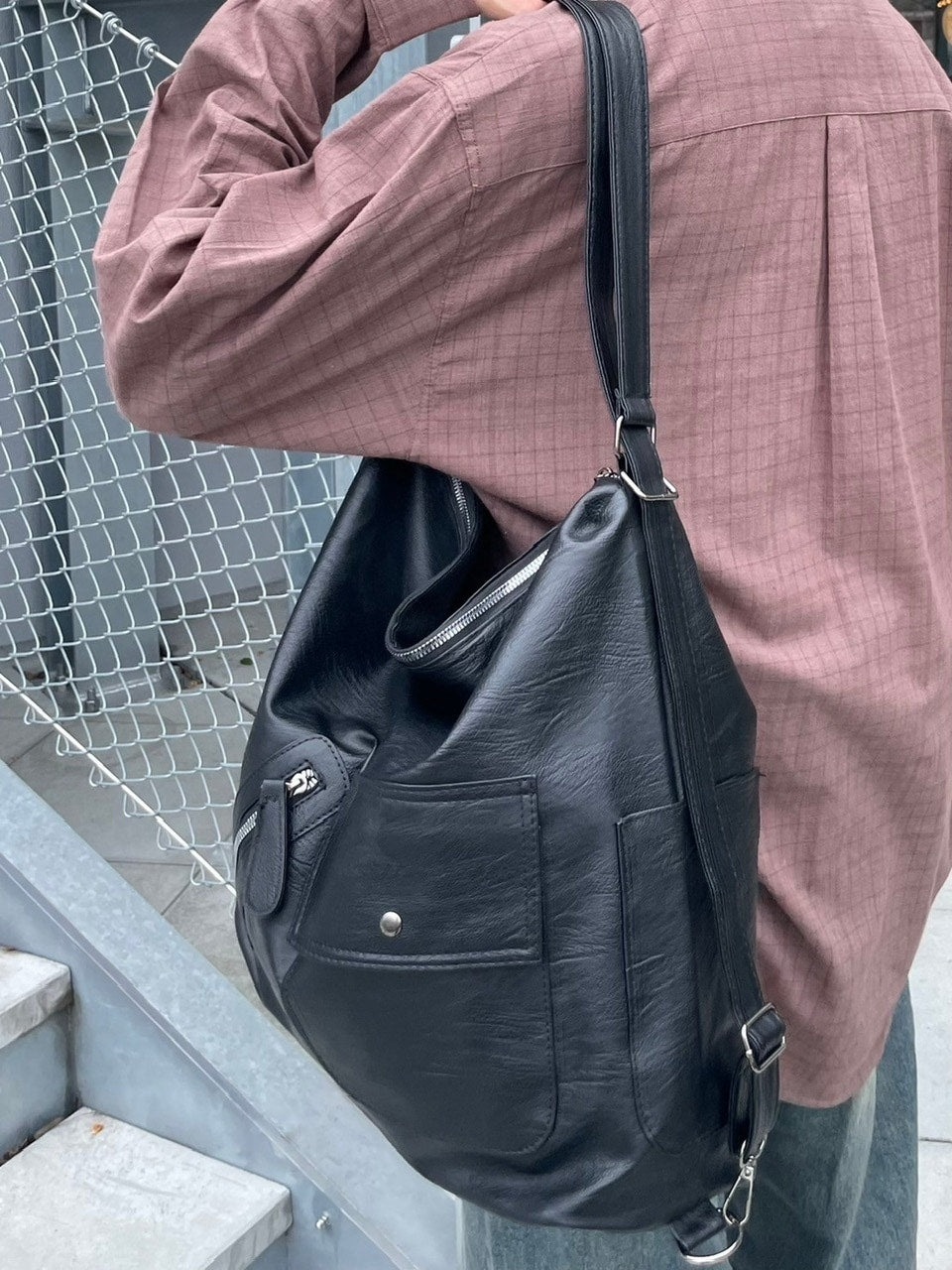 受注制【Chikashitsu +】2way vegan leather pocket bag / 【チカシツプラス】ツーウェイヴィーガンレザーポケットバッグ