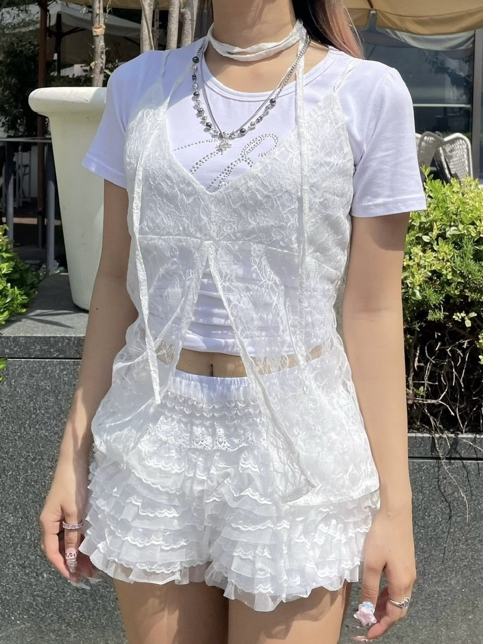 受注制【Never mind the XU】stone chain layered necklace / 【ネバーマインドザエックスユー】ストーンチェーンレイヤードネックレスシルバーネックレス