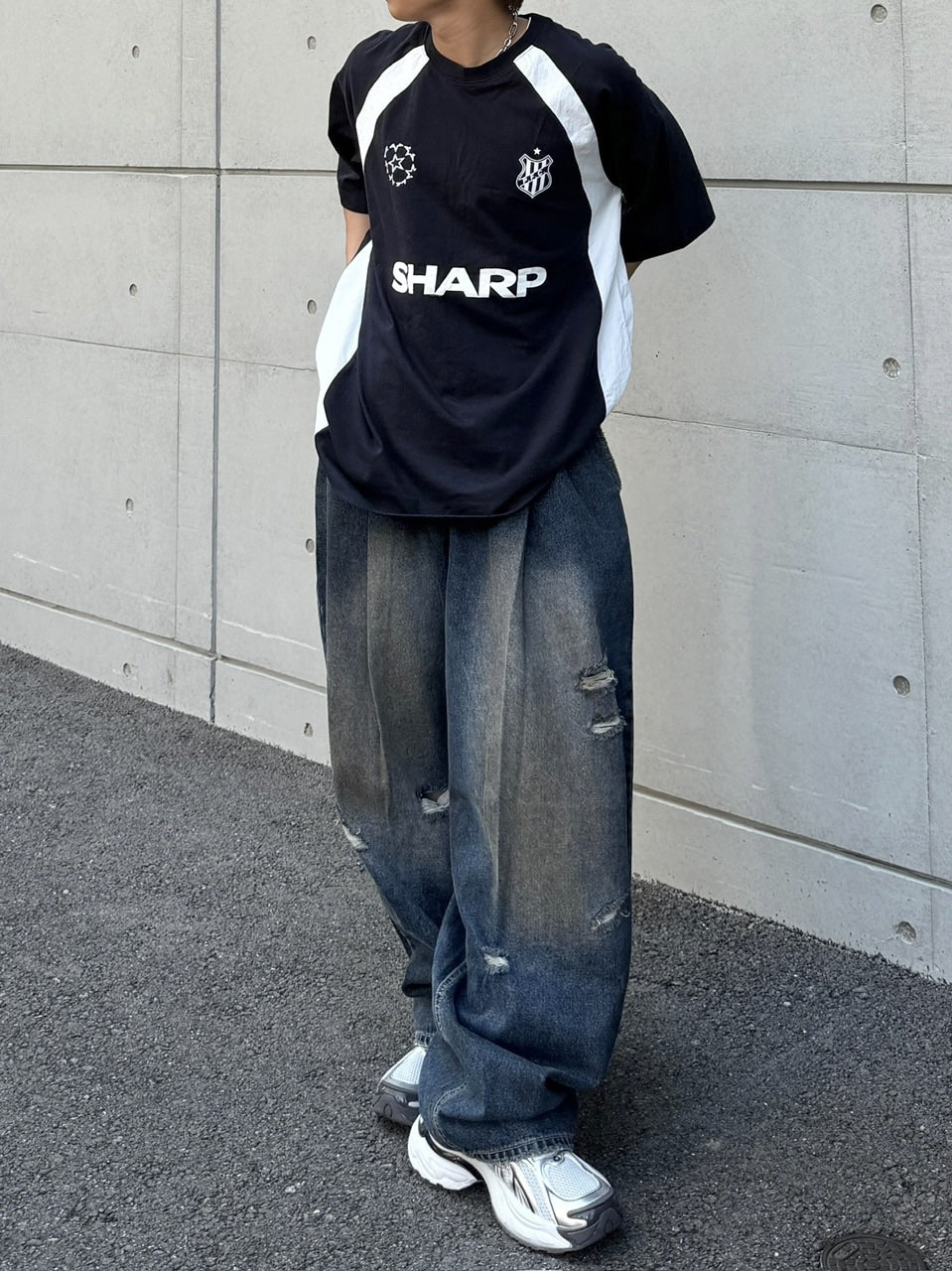受注制【RENOL】damage denim wide easy pants