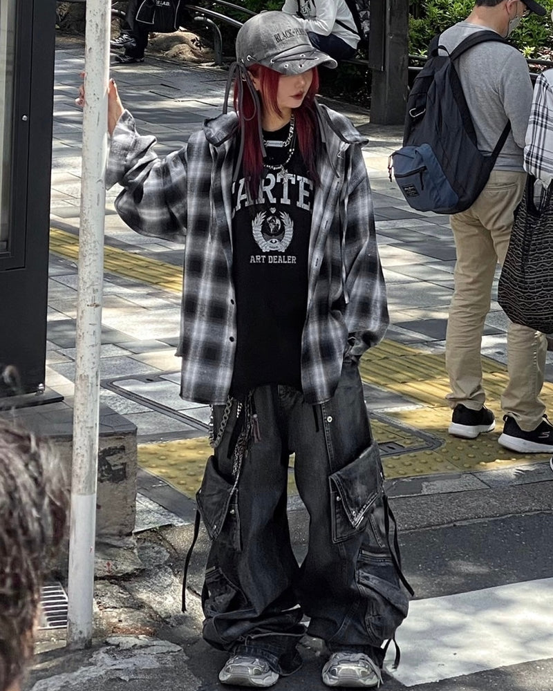 受注制【Never mind the XU】check hood shirt / 【ネバーマインドザエックスユー】チェックフード長袖シャツ