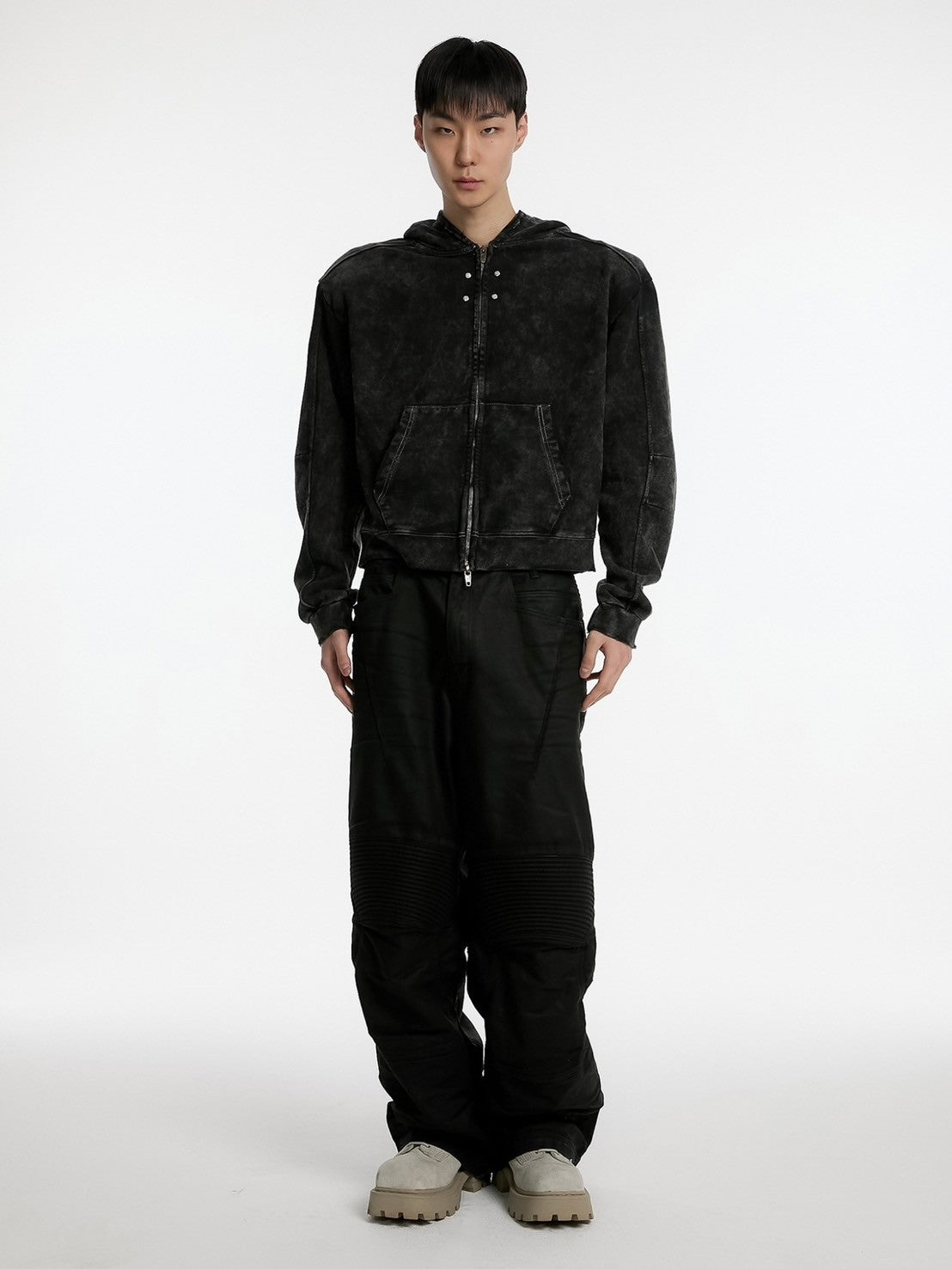 【ANOTHERYOUTH】overdyed crop zip-up hoodie