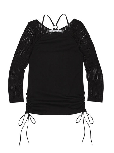 【NOT KNOWING】Net Sleeve Neck Strap O-Ring Top