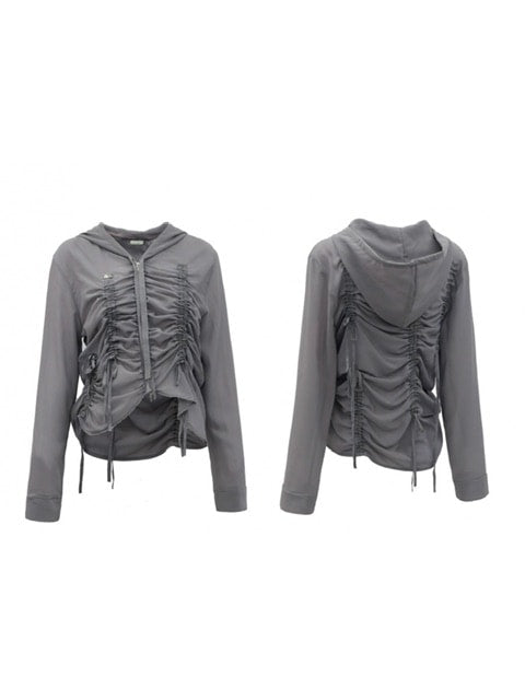【NACHE】SHIRRING CHIFFON HOODIE ZIP-UP