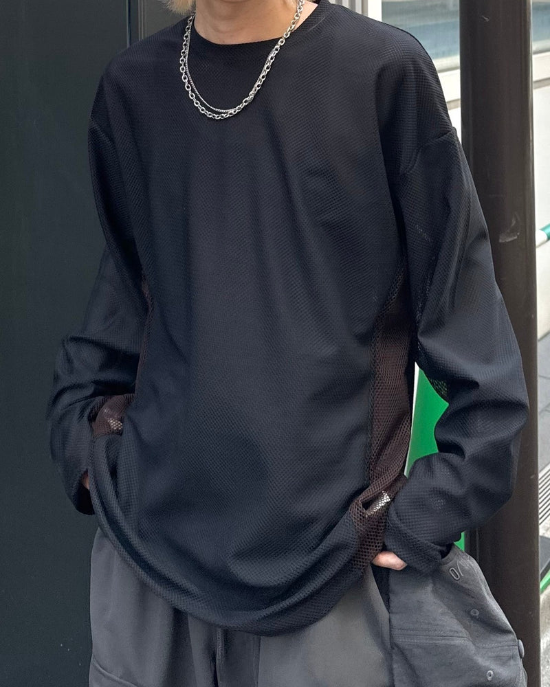 受注制【Chikashitsu +】side pattern mesh long sleeve