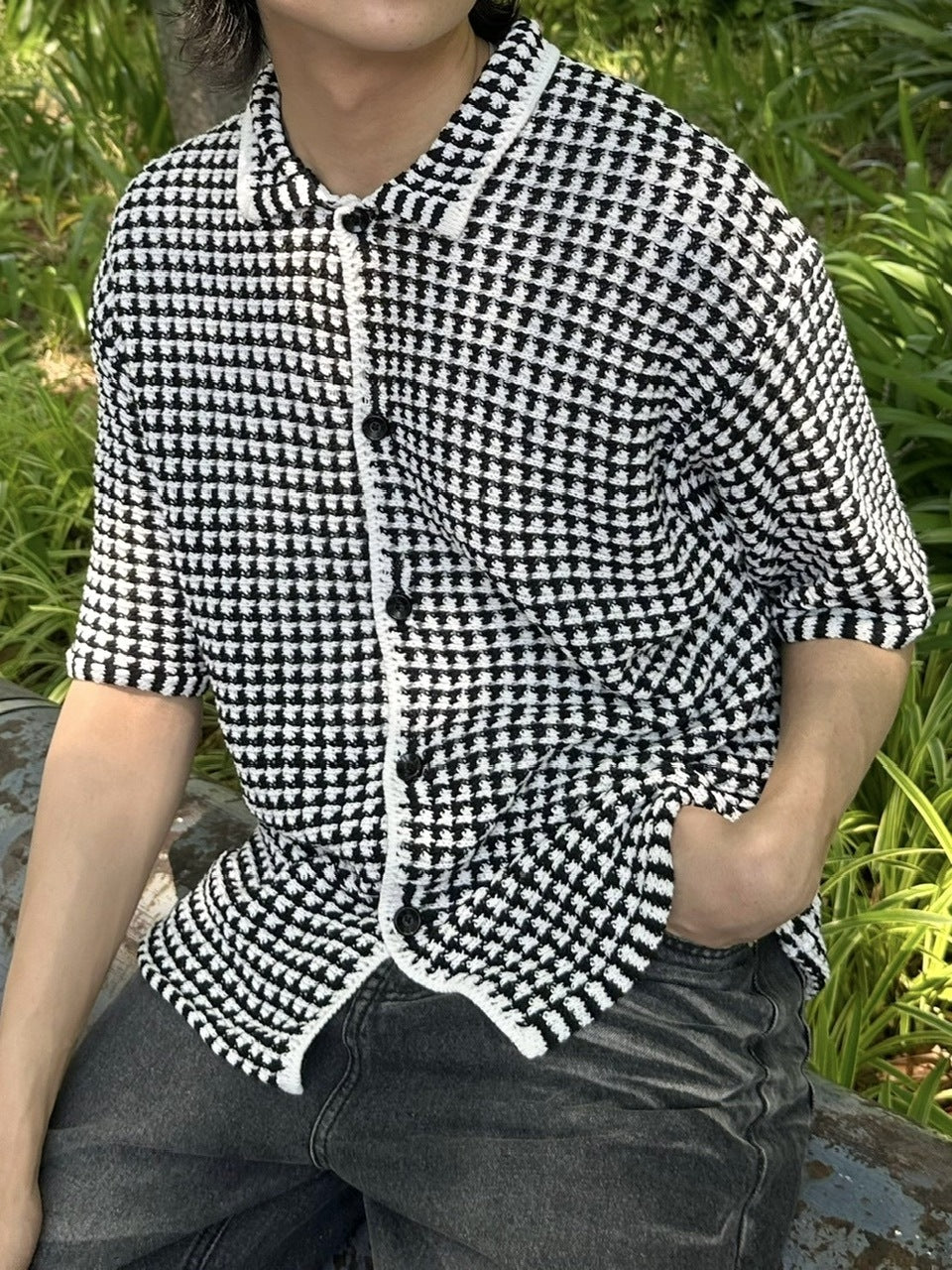 受注制【youll】check knit shirt