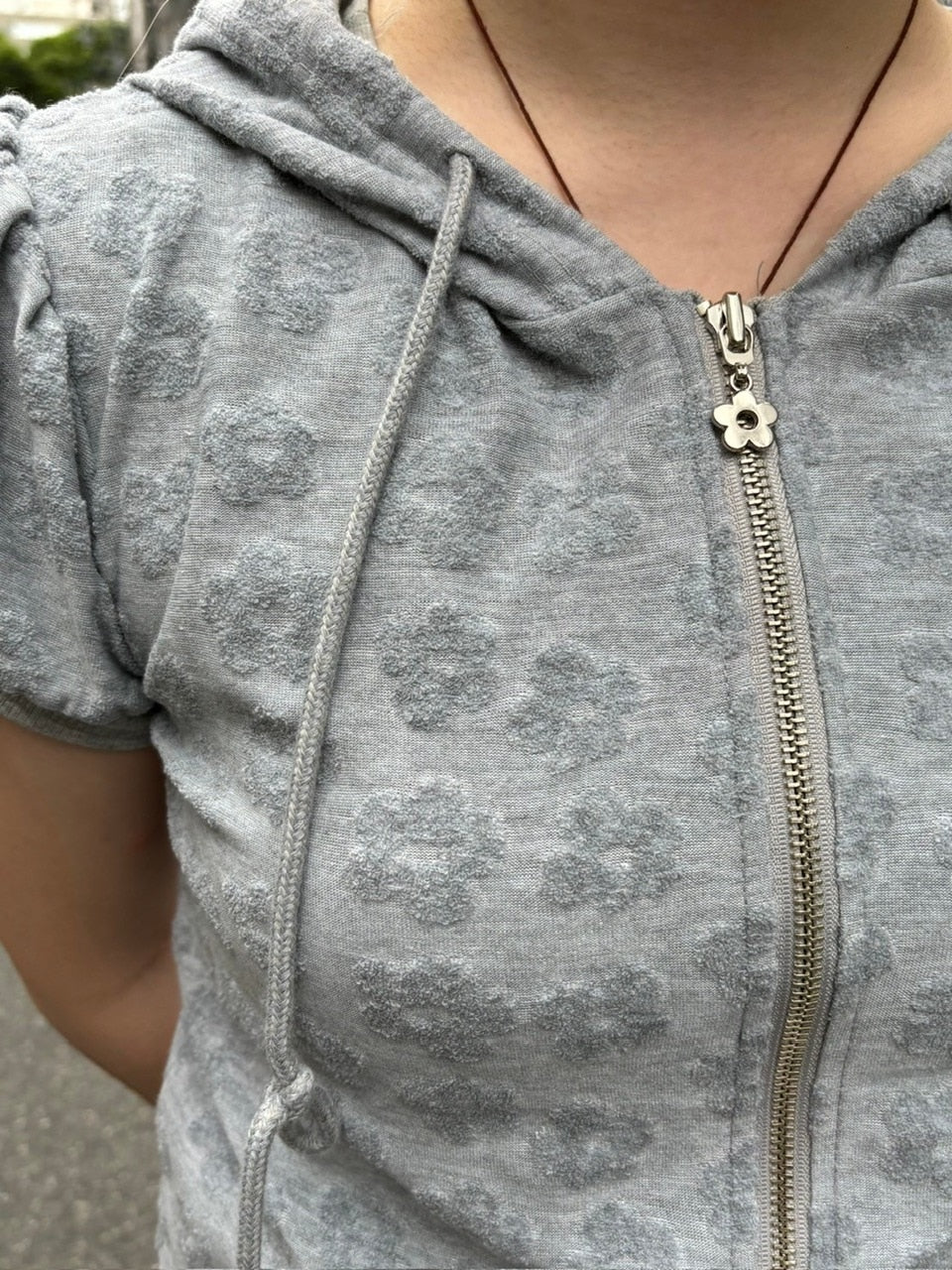 受注制【OaKS】flower pattern cropped zip hoodie (2color)