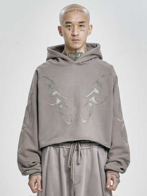 【AJOBYAJO】Tribal AJO Applique Cropped Hoodie