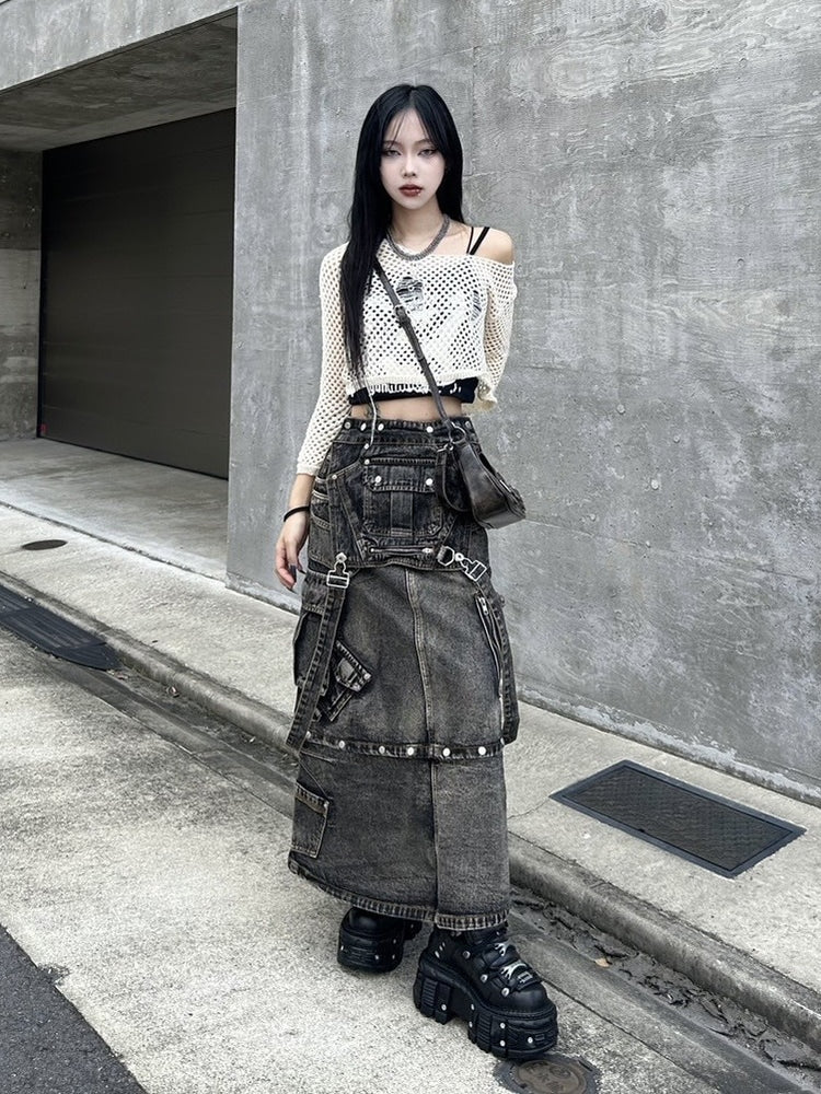 受注制【Never mind the XU】cropped damage knit (2color)
