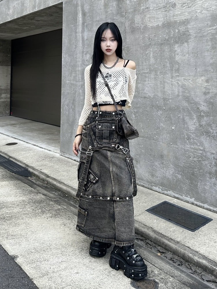 受注制【Never mind the XU】cropped damage knit (2color)