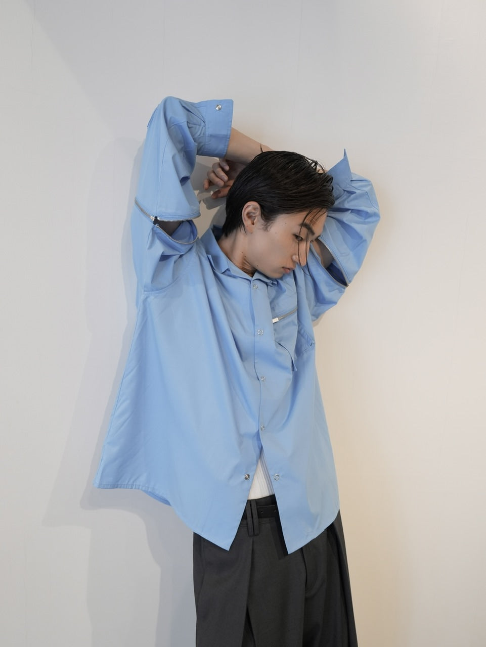 【CS】2way zip square cut shirt (blue) / 【シーエス】2ウェイジップスクエアカット長袖シャツ