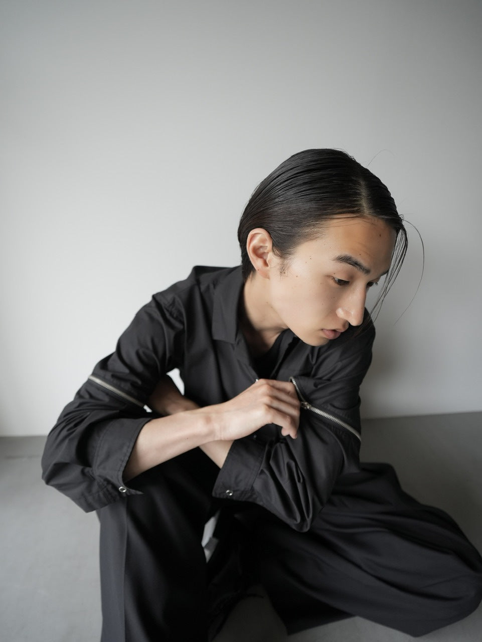 【CS】2way zip square cut shirt (black) / 【シーエス】2ウェイジップスクエアカット長袖シャツ