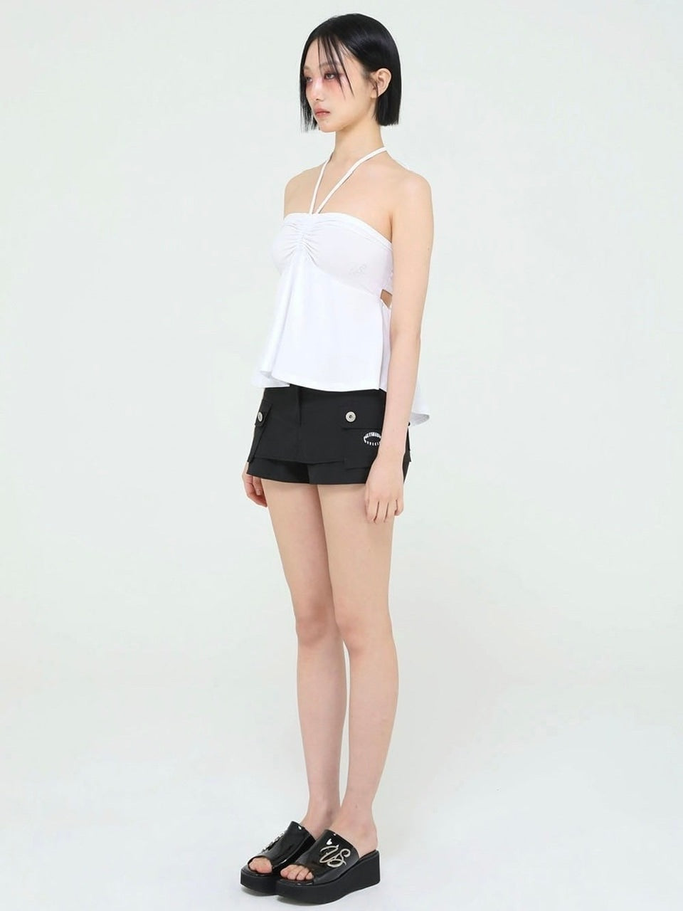 【Uglyshadow】BEADS TUNNEL SLEEVELESS / 【アグリーシャドウ】ビーズホルターネックキャミソールチュニック