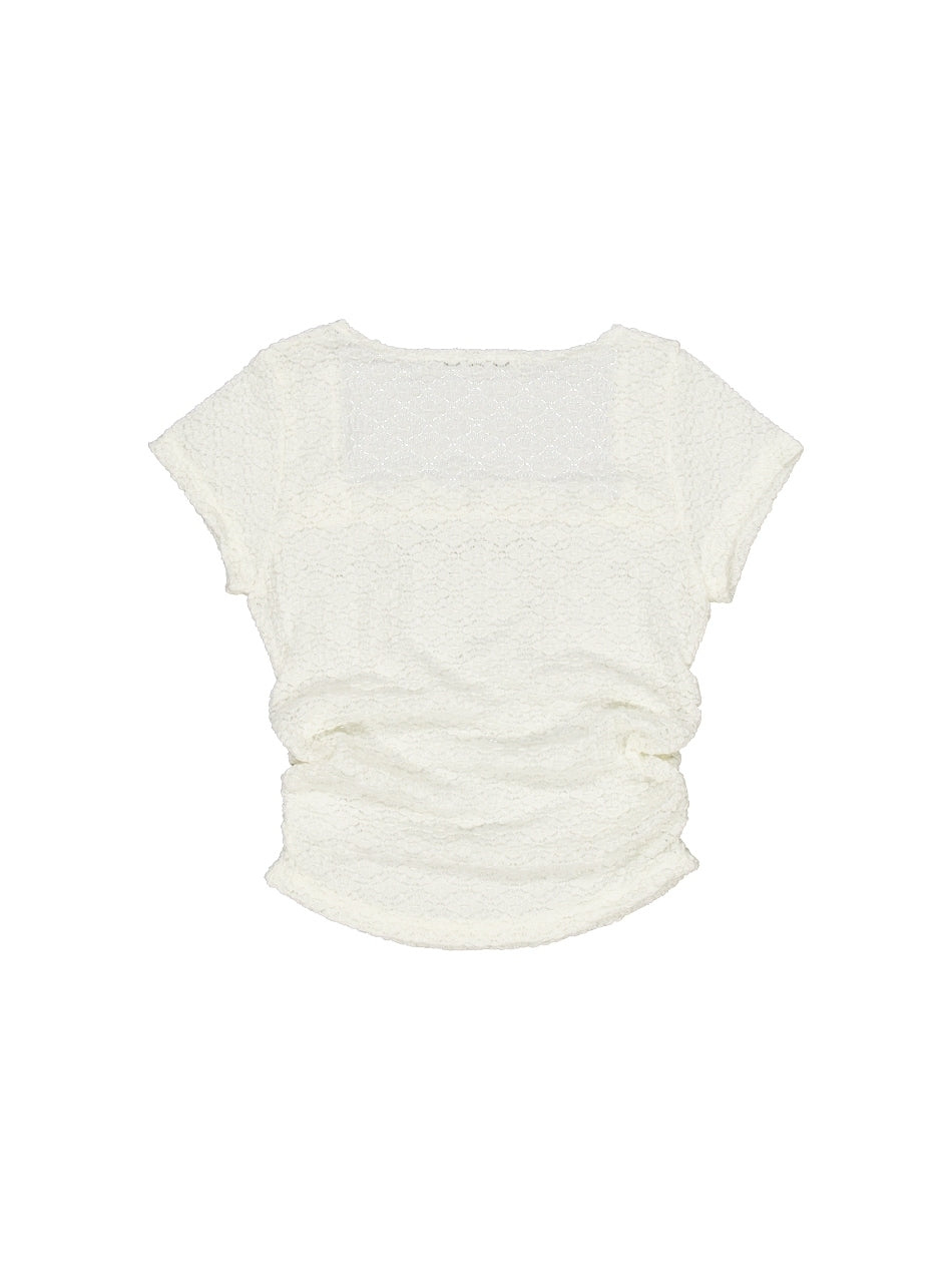 【SETUP‐EXE】FRILL BOW CROP TOP / 【セットアップエグゼ】フリルクロップリボンロゴプリント半袖Tシャツ