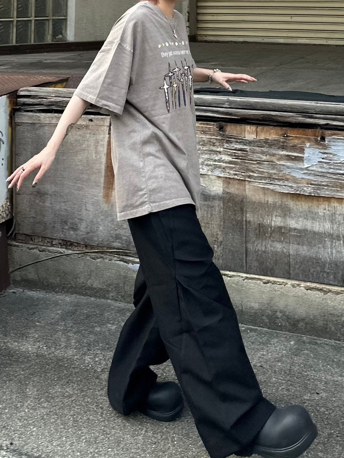 受注制【Chikashitsu +】pigment cross print t-shirt (2color)