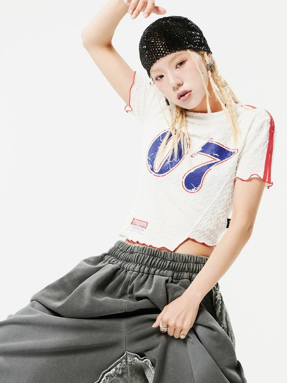 【HOLY NUMBER 7】07 Wave Crop T-shirt / 【ホーリーナンバーセブン】ウェイブクロップロゴプリント長袖Tシャツ