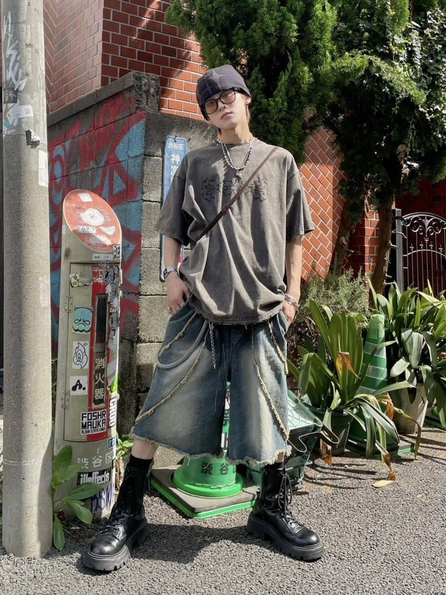 受注制【Never mind the XU】line denim half pants (2color)
