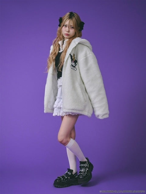 【GALFY×KUROMI】モコモコ丸ボアずきんパーカー / 【ガルフィー×クロミ】ファーロゴ長袖ジップアップパーカー