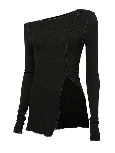 【FLAREUP】One-Shoulder Lettuce Stitch Cardigan