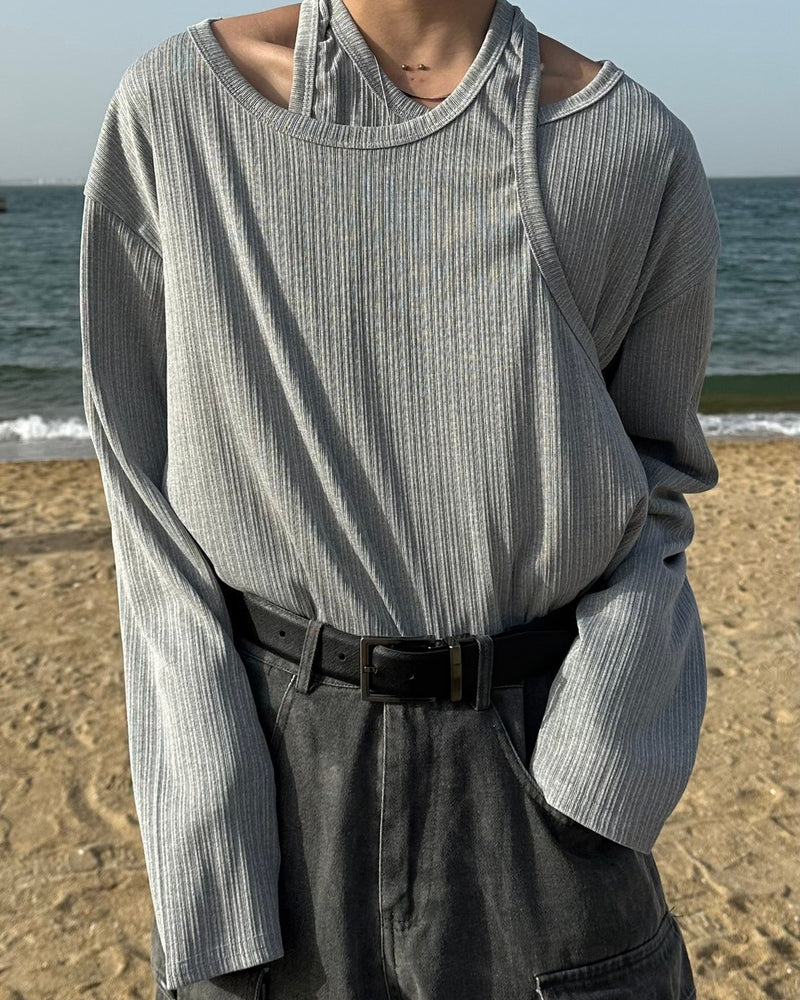 国際配送【LUV CODE】layered neck long sleeve top (2color)
