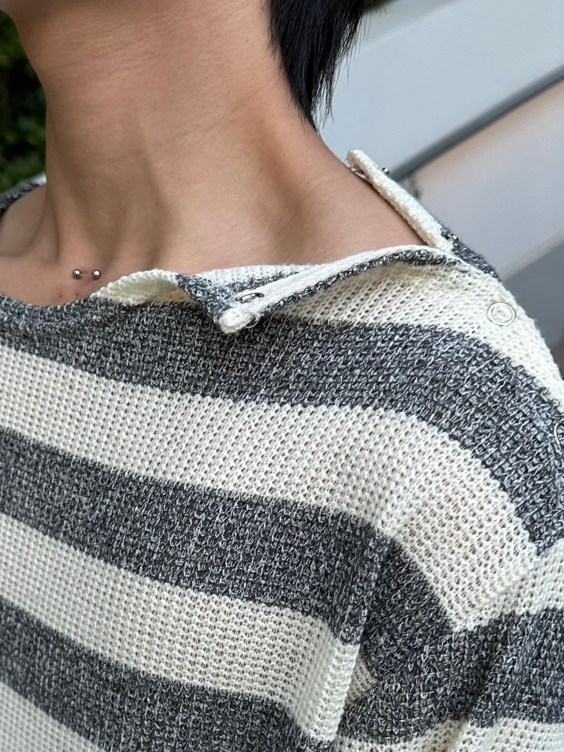 受注制【LUV CODE】snap button stripe knit (2color)