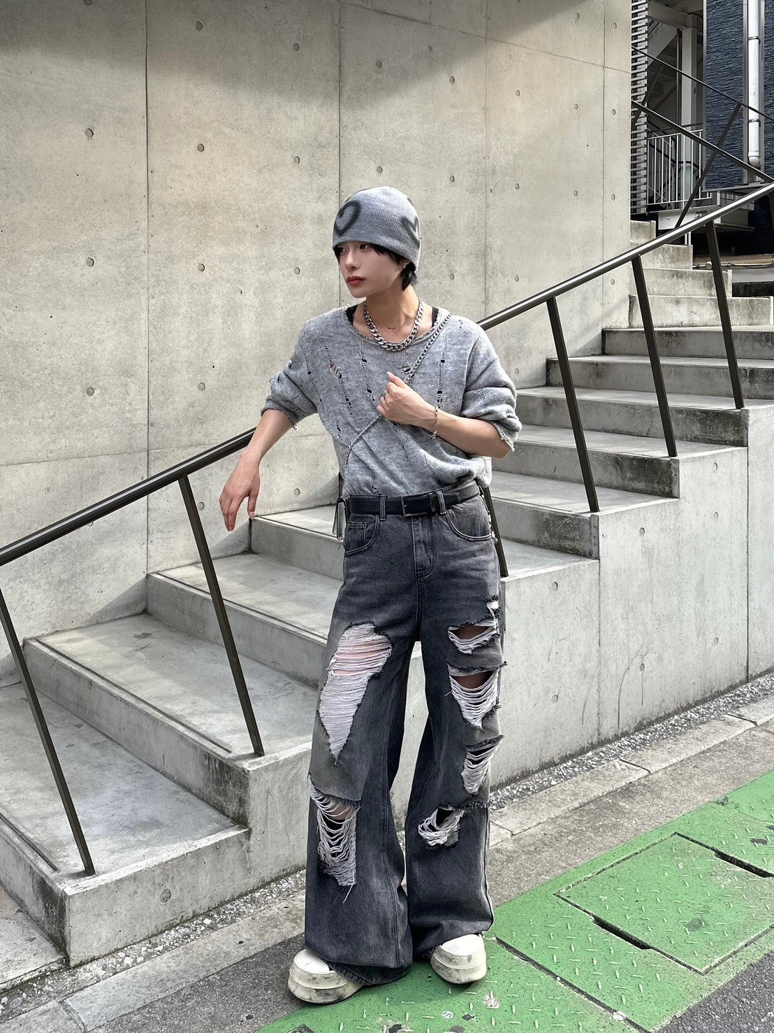 受注制【LUV CODE】damage mohair knit