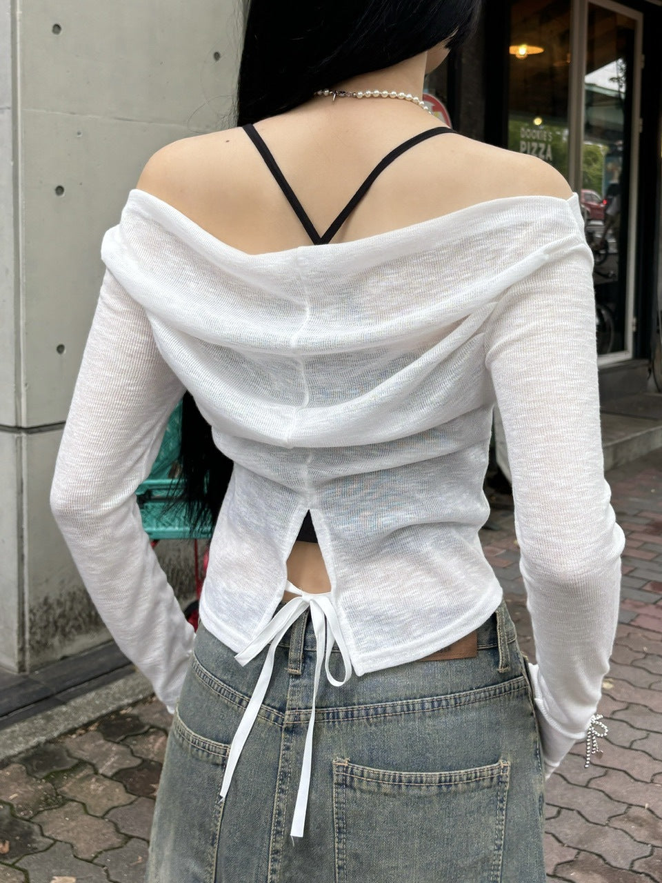 受注制【oaks】see-through back ribbon long sleeve (3color)