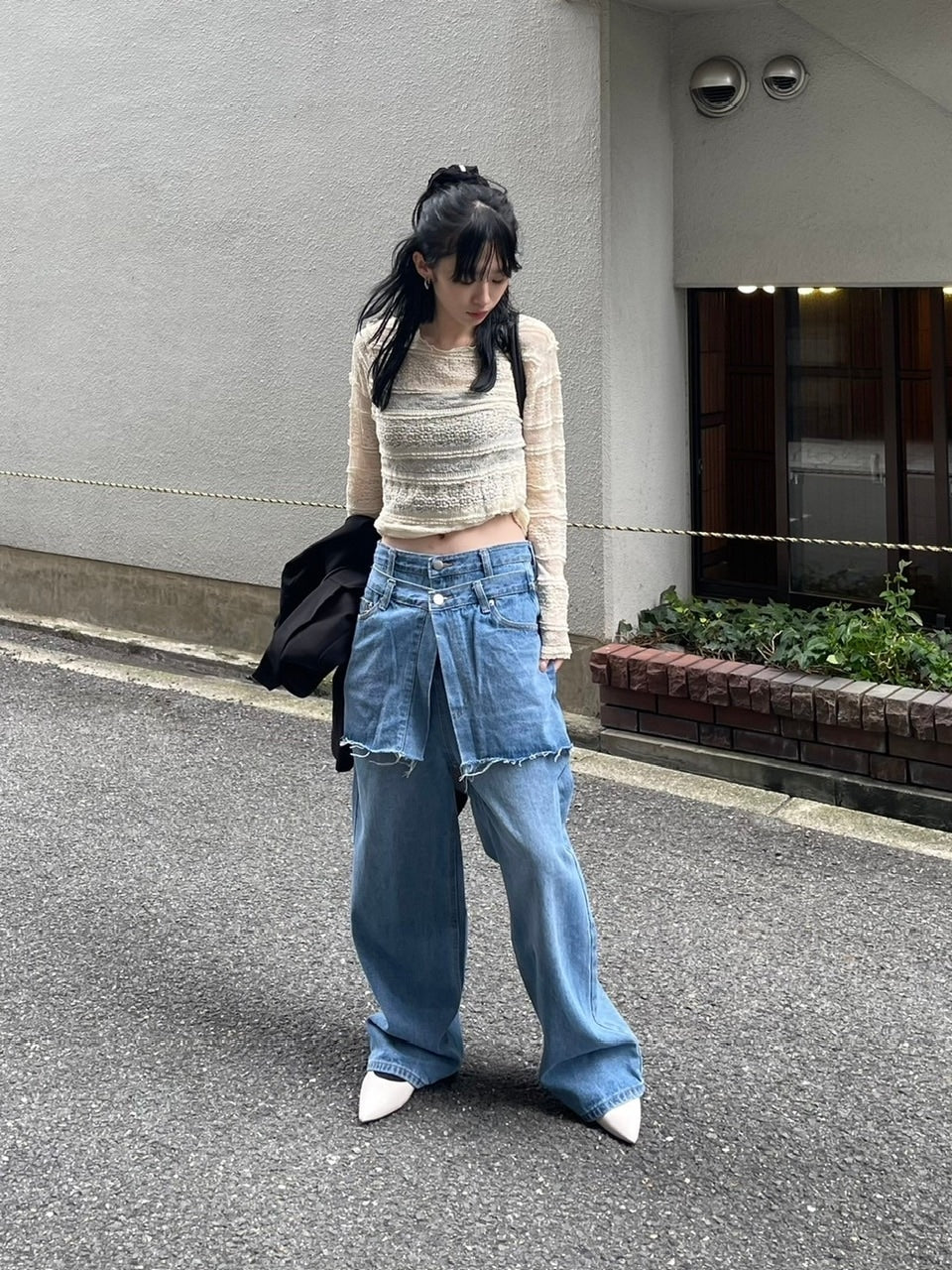受注制【oaks】skirt layered denim pants