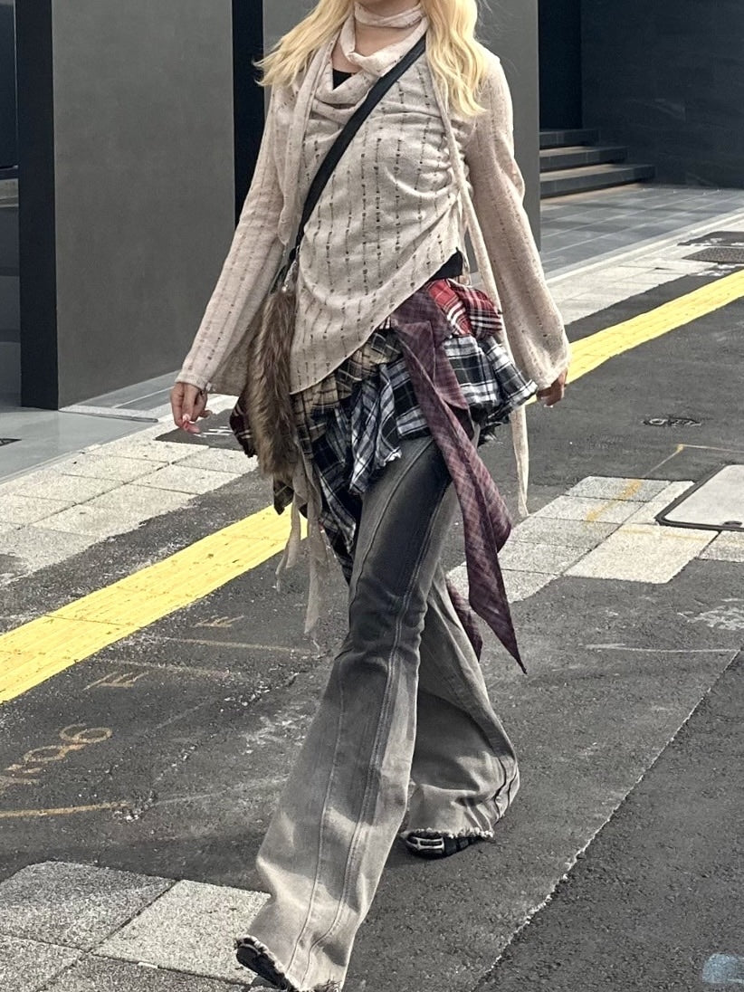 受注制【Never mind the XU】asymmetry check skirt / 【エックスユー ドッグ】アシンメトリーレイヤードチェックミニスカート