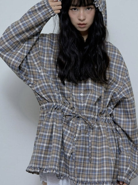 【FANCY CLUB】FRILL CHECK HOOD JACKET