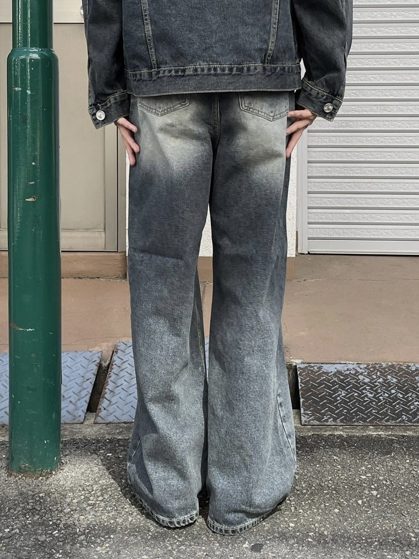 受注制【Chikashitsu +】vintage wash straight denim pants (2color) / 【チカシツプラス】ヴィンテージウォッシュストレートデニムパンツ