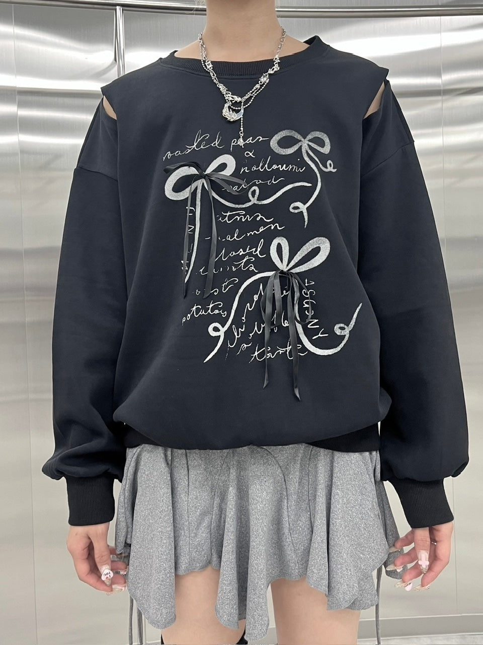 受注制【nmtc +】ribbon design sweat shirts (2color) / 【エヌエムティーシープラス】リボンデザイン長袖スウェット