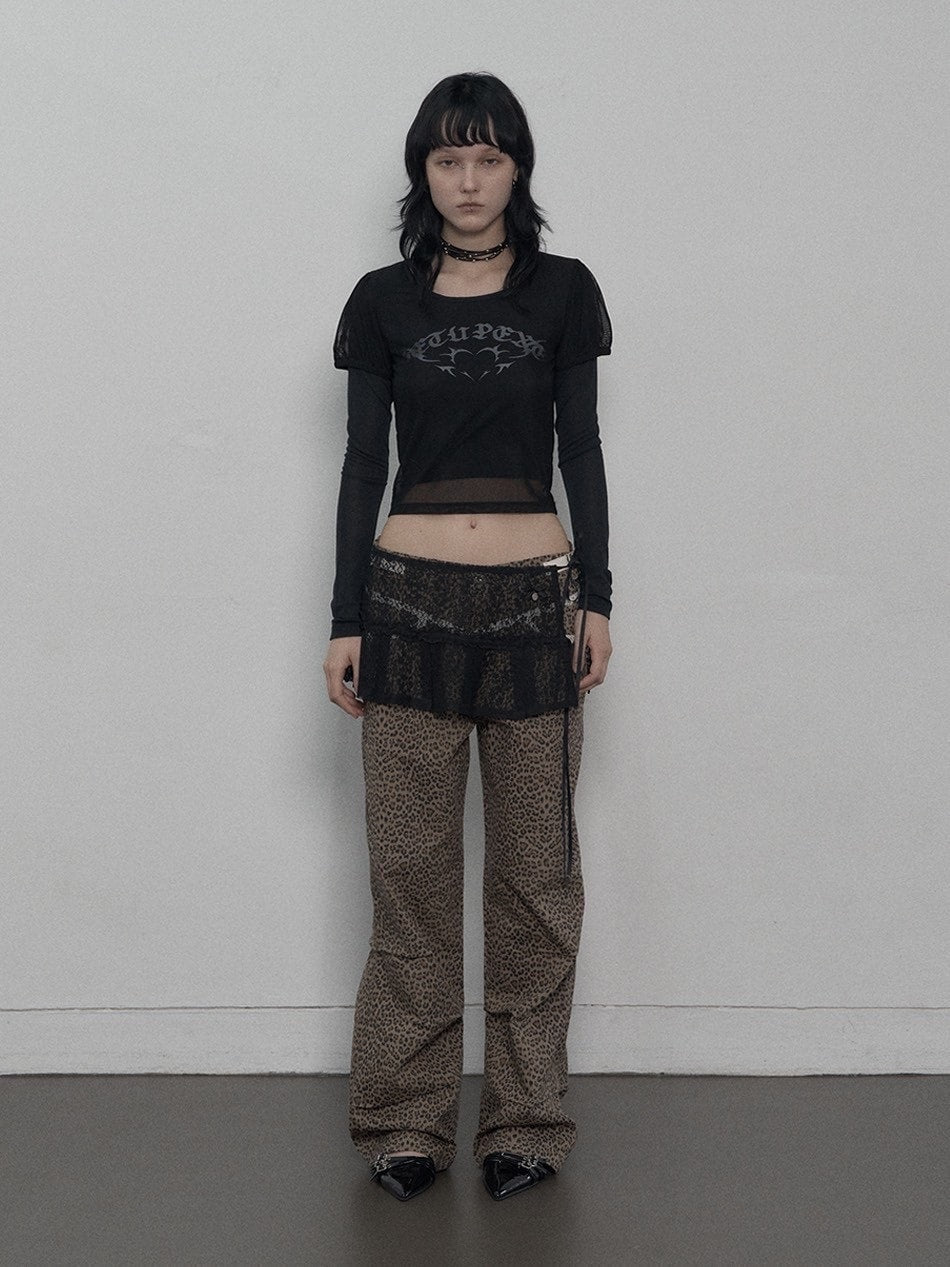 【SETUP-EXE】MESH LAYERED TOP / 【セットアップエグゼ】メッシュレイヤードロゴプリント長袖Tシャツ