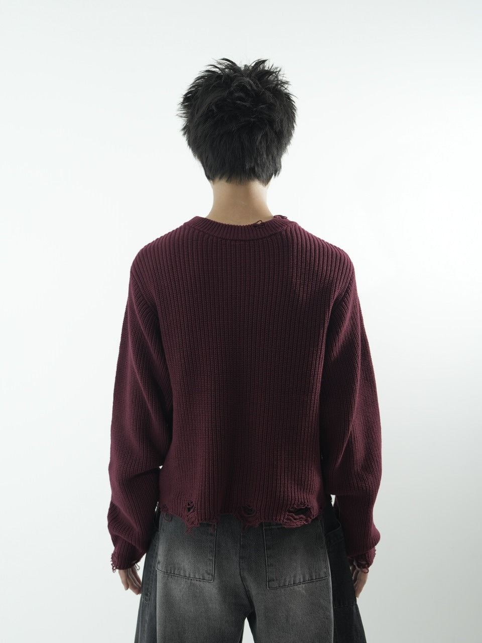 【CS】mock neck damage knit (red)