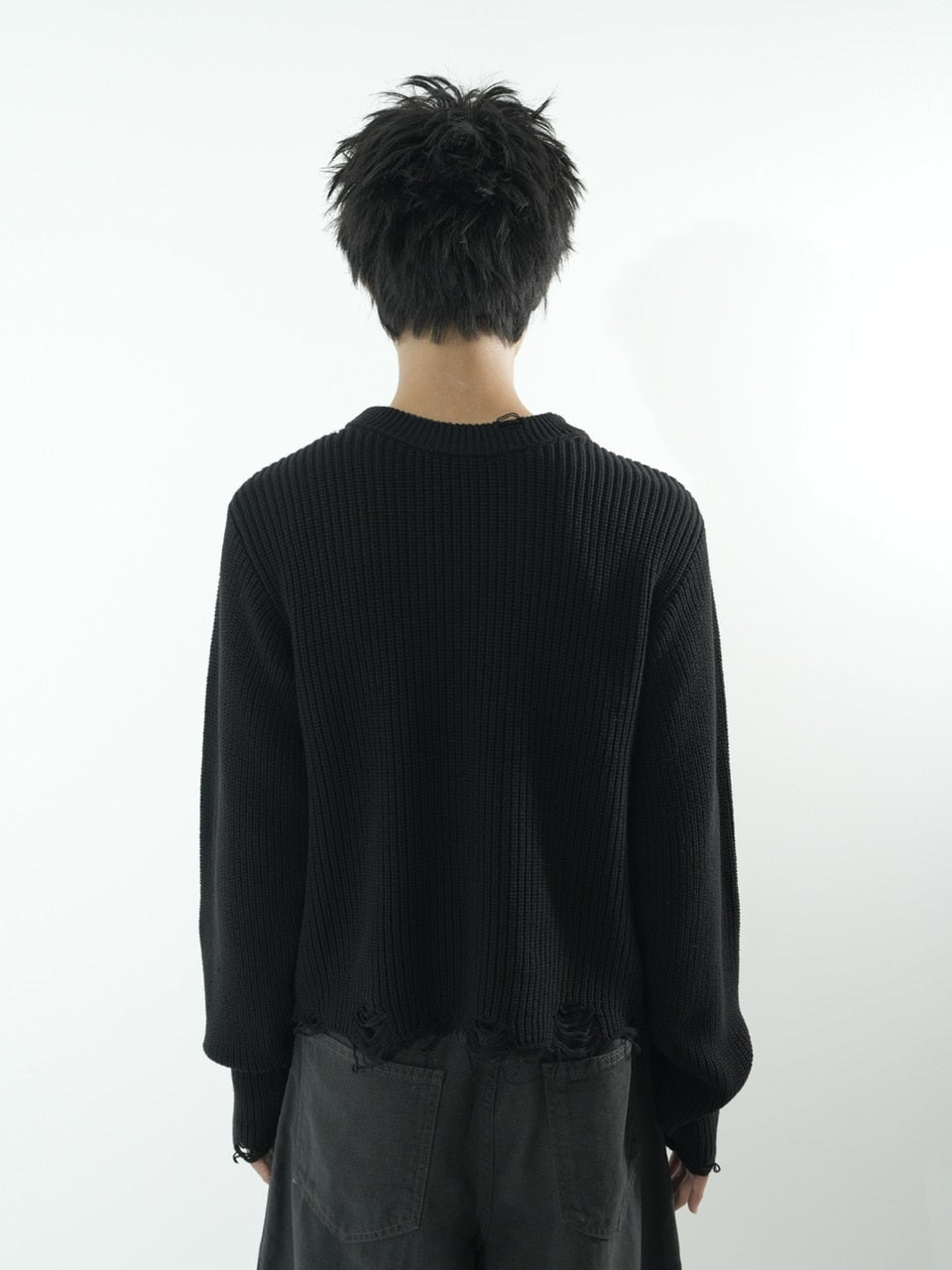 【CS】mock neck damage knit (black)