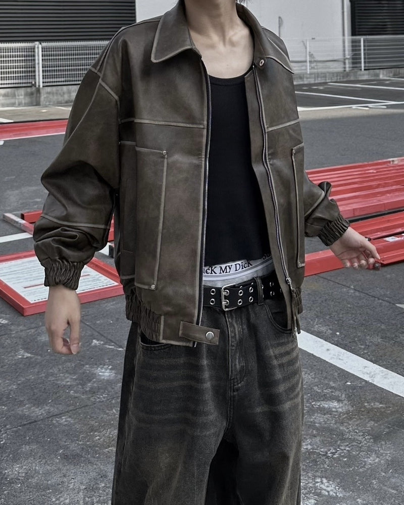 大阪店WEB限定受注制【Chikashitsu +】washing vegan leather jacket (2color)