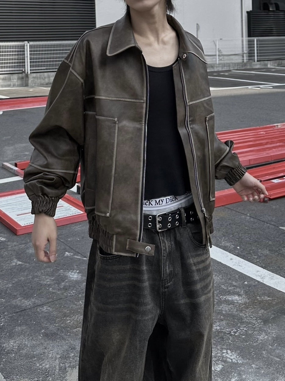 大阪店WEB限定受注制【Chikashitsu +】washing vegan leather jacket (2color)