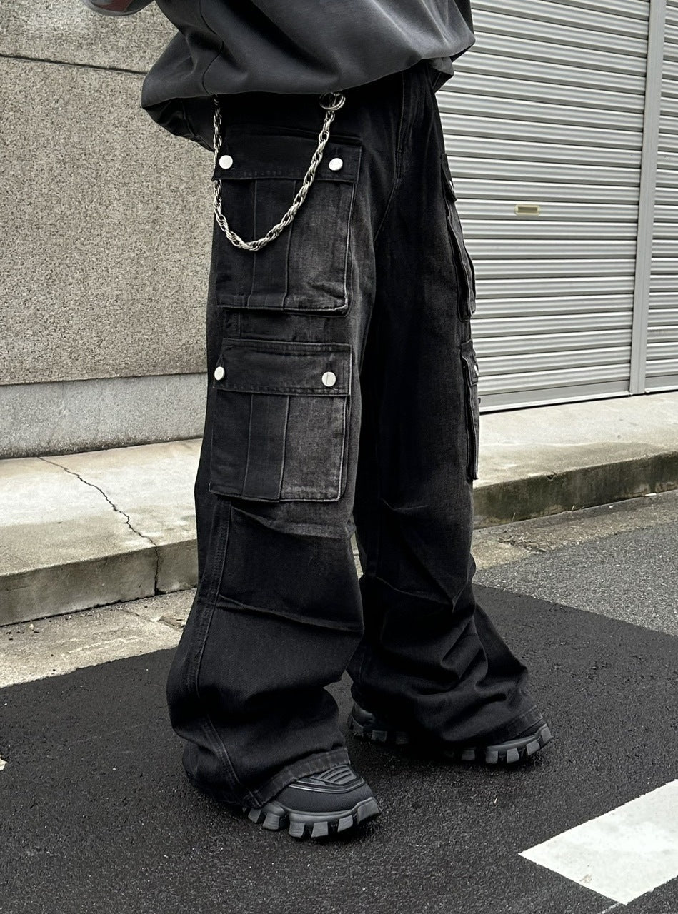 大阪店WEB限定受注制【Chikashitsu +】multi pocket cargo denim pants